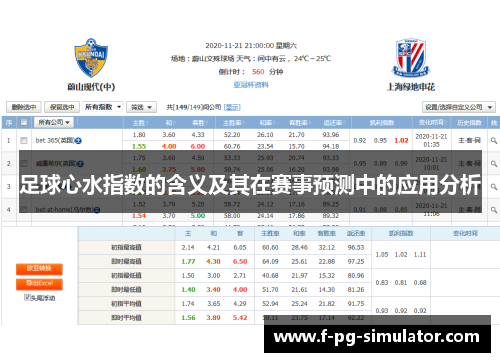 足球心水指数的含义及其在赛事预测中的应用分析 足球心水指数的含义及其在赛事预测中的应用分析
