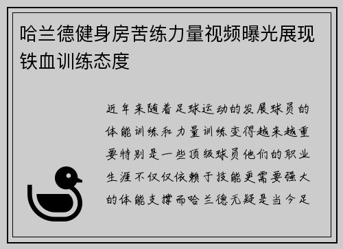 哈兰德健身房苦练力量视频曝光展现铁血训练态度 哈兰德健身房苦练力量视频曝光展现铁血训练态度